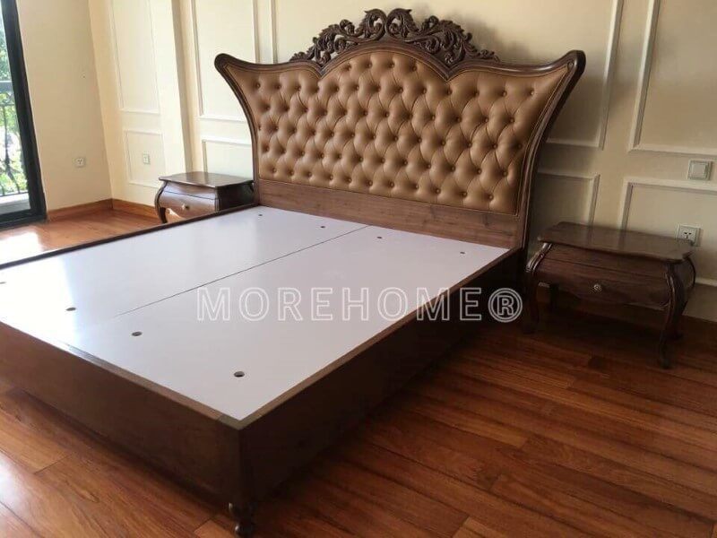 Công trình thi công nội thất phòng ngủ gỗ óc chó đẹp tại hải phòng - Giường ngủ gỗ óc chó tân cổ điển đẳng cấp